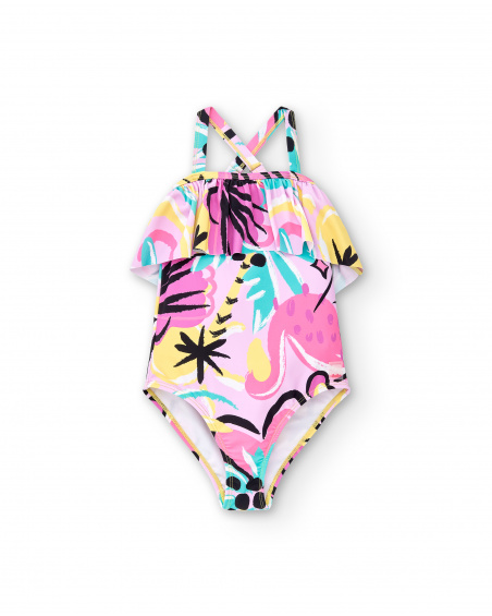 Maillot de bain fille lilas à volants Collection Flamingo Mood