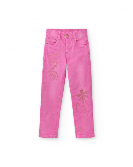 Pantalon fille en jean lilas Collection Flamingo Mood