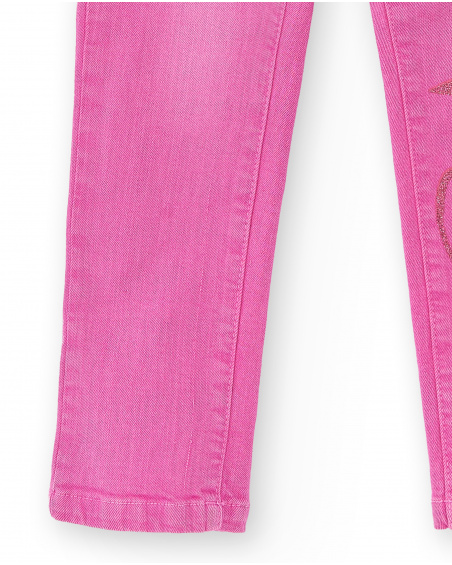 Pantalon fille en jean lilas Collection Flamingo Mood