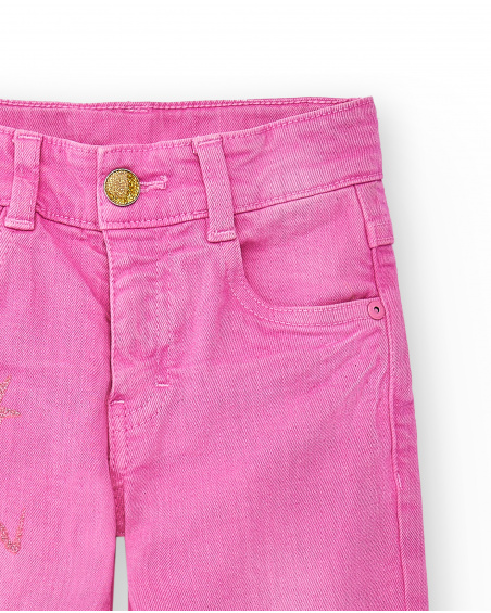 Pantalon fille en jean lilas Collection Flamingo Mood