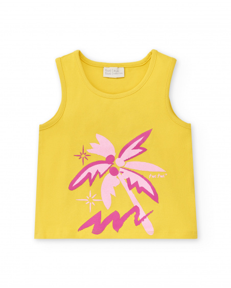 T-shirt fille en maille jaune Collection Flamingo Mood