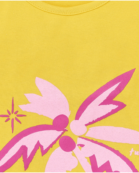 T-shirt fille en maille jaune Collection Flamingo Mood