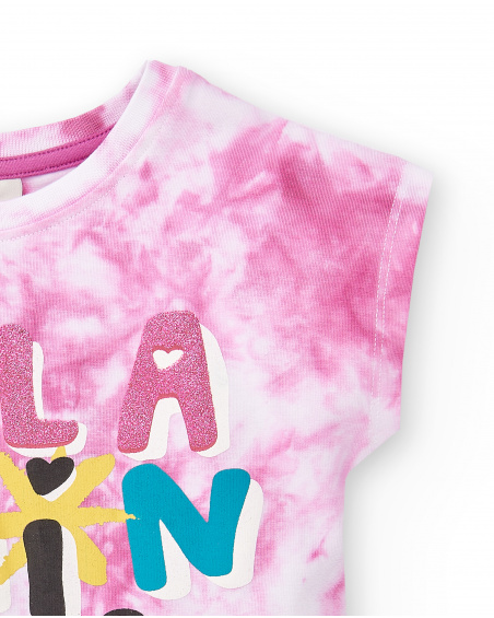 T-shirt fille en maille tie-dye lilas Collection Flamingo Mood