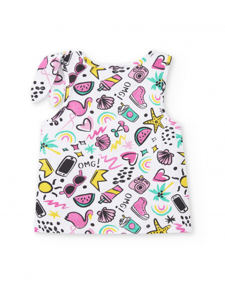 T-shirt fille en maille blanc Collection Flamingo Mood