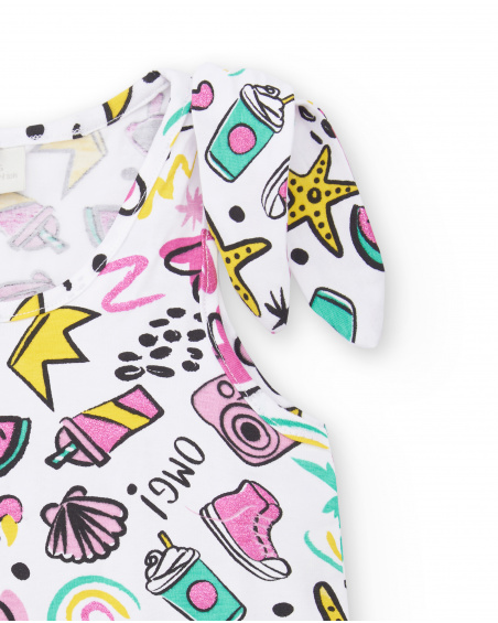 T-shirt fille en maille blanc Collection Flamingo Mood