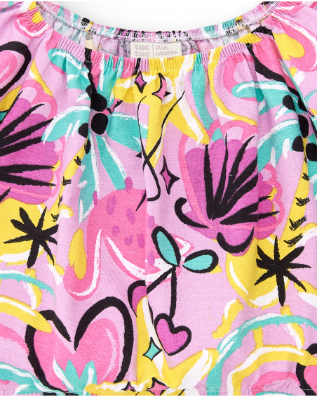 T-shirt fille imprimé lilas en maille Collection Flamingo Mood