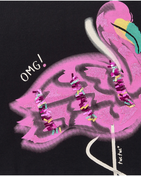 T-shirt fille en maille noir Collection Flamingo Mood