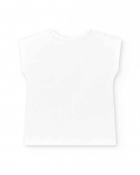 T-shirt fille blanc en maille à sequins Collection Flamingo Mood