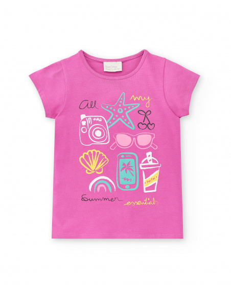 T-shirt fille lilas en maille Collection Flamingo Mood