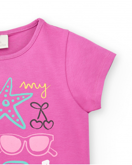 T-shirt fille lilas en maille Collection Flamingo Mood