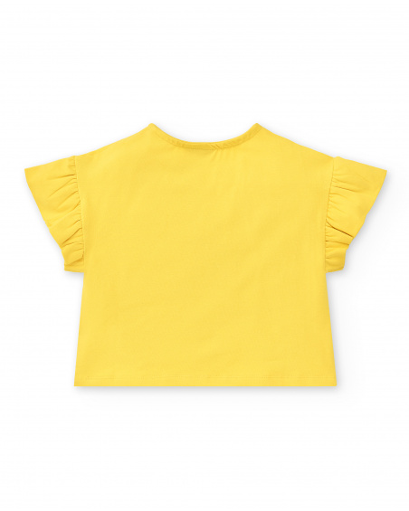 T-shirt fille jaune en maille à sequins Collection Flamingo Mood