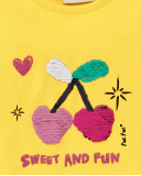 T-shirt fille jaune en maille à sequins Collection Flamingo Mood