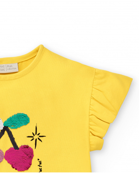 T-shirt fille jaune en maille à sequins Collection Flamingo Mood