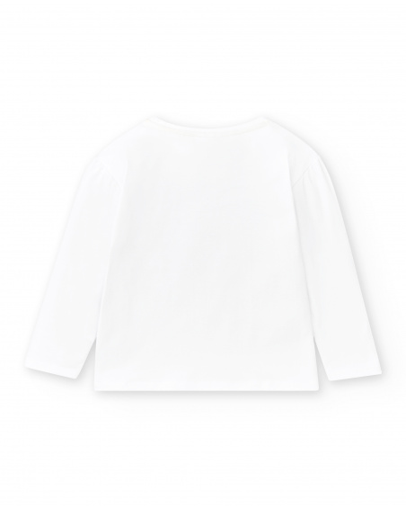 T-shirt long en maille blanc fille Collection Flamingo Mood