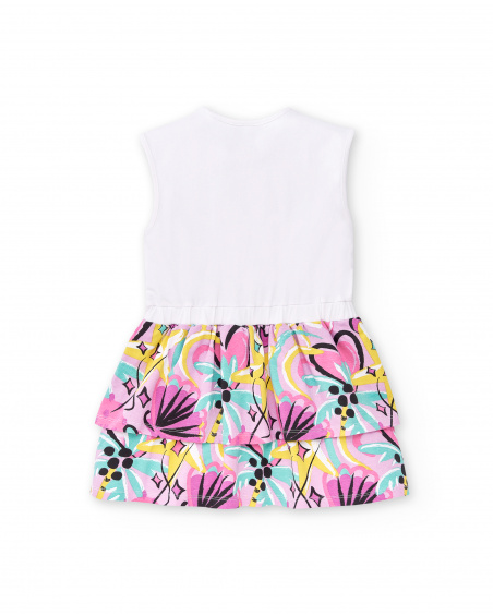 Robe fille en maille blanche à volants Collection Flamingo Mood
