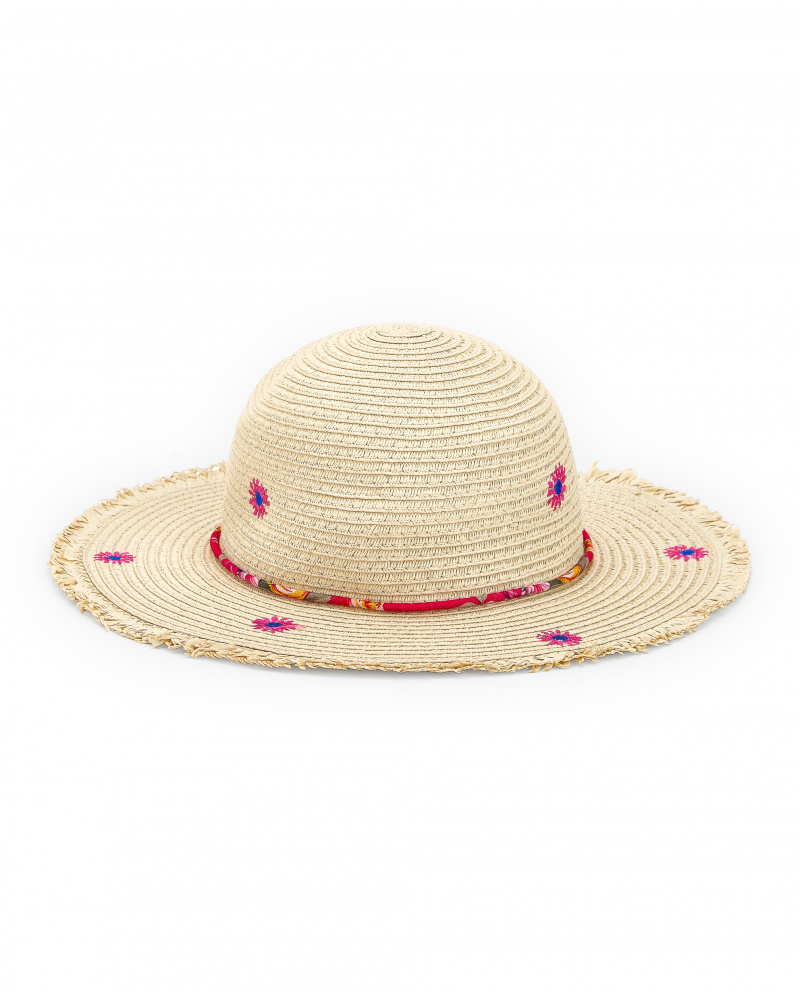 Chapeau en raphia beige fille Collection Acid Bloom