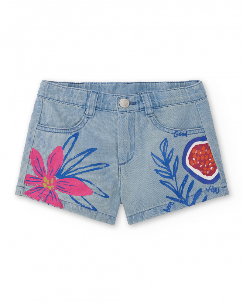 Short en jean bleu fille Collection Acid Bloom