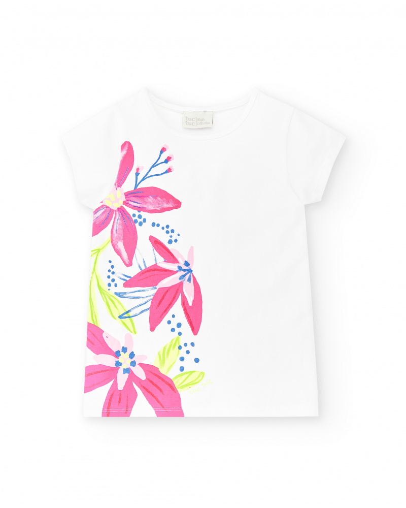 T-shirt fille en maille blanc Collection Acid Bloom