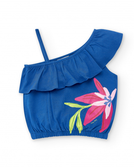 T-shirt fille bleu en maille Collection Acid Bloom