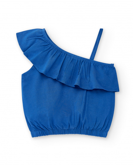 T-shirt fille bleu en maille Collection Acid Bloom