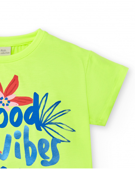 T-shirt fille en maille vert Collection Acid Bloom