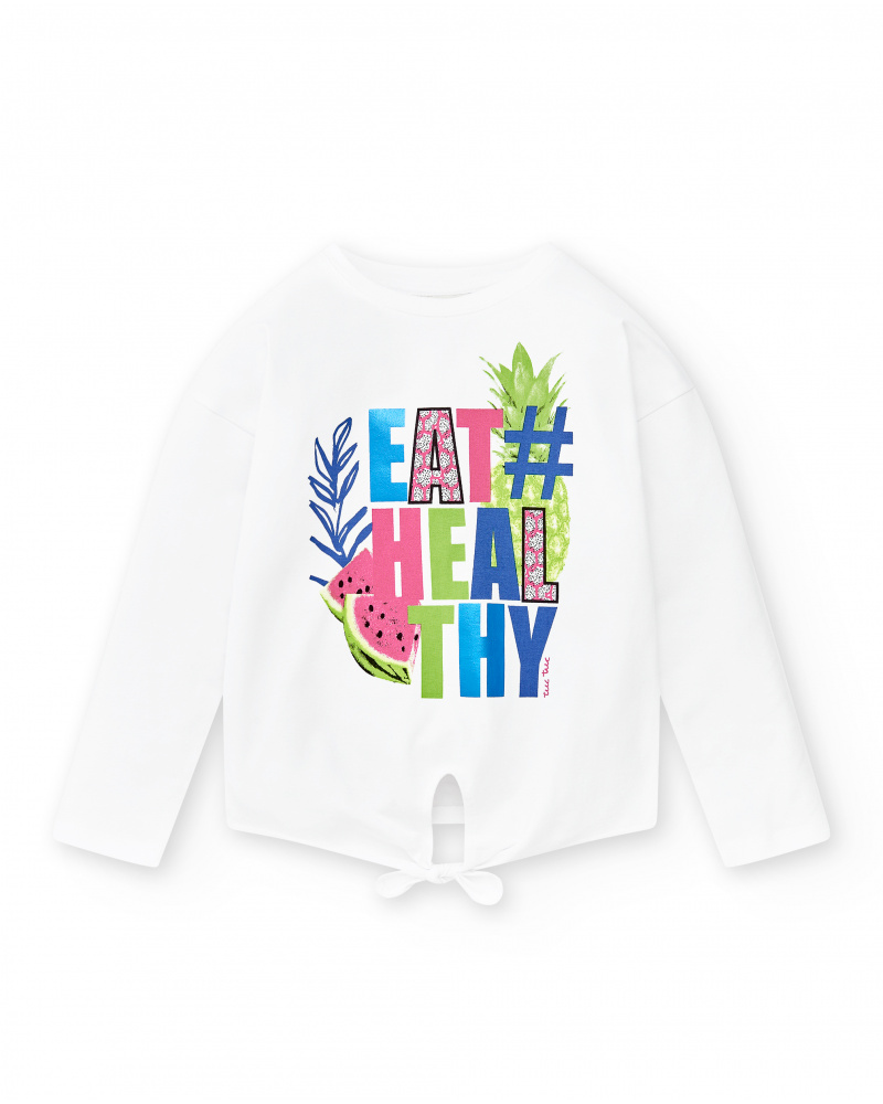 T-shirt long en maille blanc fille Collection Acid Bloom