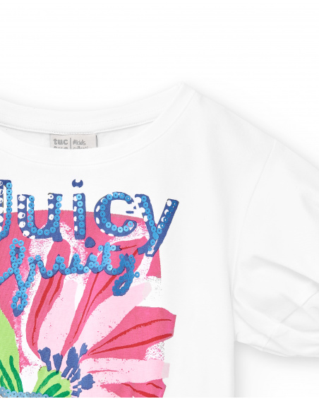 T-shirt court en maille blanc fille Collection Acid Bloom