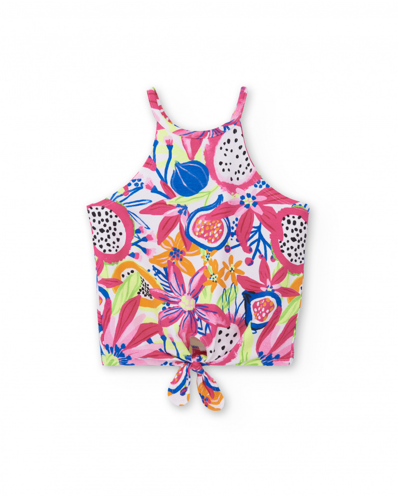 T-shirt fille fuchsia en maille nouée Collection Acid Bloom