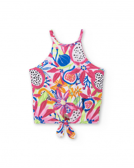 T-shirt fille fuchsia en maille nouée Collection Acid Bloom