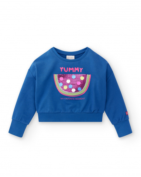 Sweat fille bleu en peluche Collection Acid Bloom