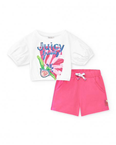 Ensemble fille en tricot blanc fuchsia Collection Acid Bloom