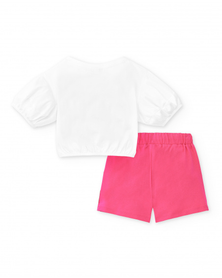 Ensemble fille en tricot blanc fuchsia Collection Acid Bloom