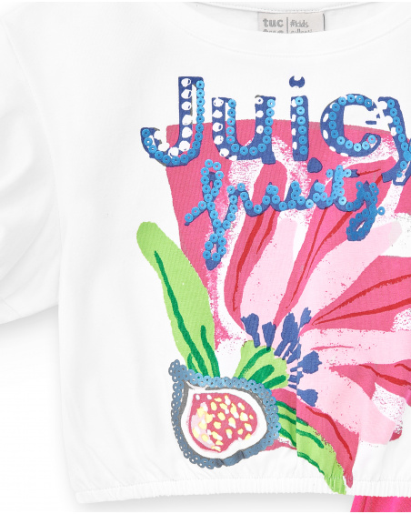 Ensemble fille en tricot blanc fuchsia Collection Acid Bloom