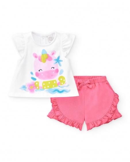 Ensemble maille rose blanc fille Collection Over The Rainbow