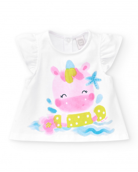 Ensemble maille rose blanc fille Collection Over The Rainbow