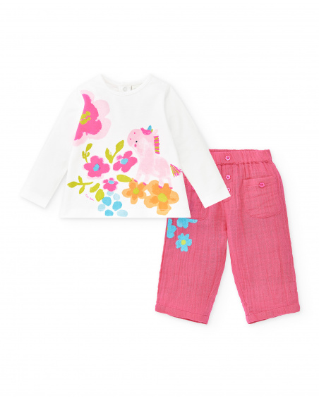 Ensemble maille rectiligne rose blanc fille Collection Over The