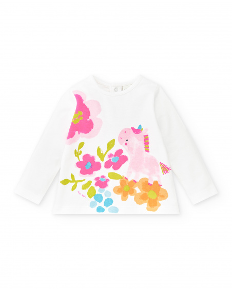 Ensemble maille rectiligne rose blanc fille Collection Over The