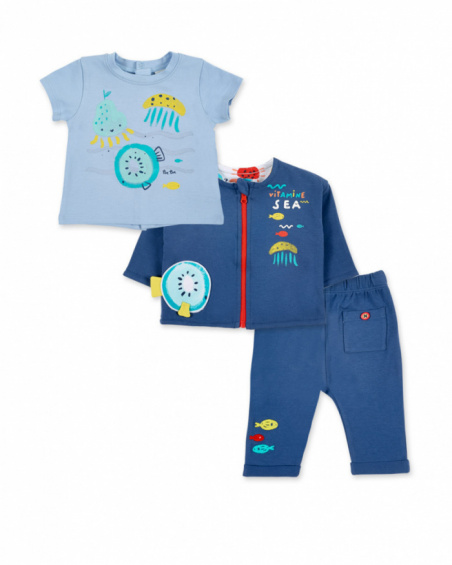 Ensemble réversible garçon en maille bleue Collection Frutti