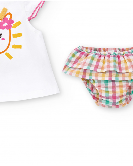 Ensemble fille maille rectiligne blanche Collection Animal Life
