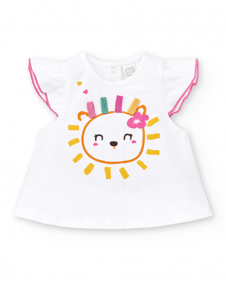Ensemble fille maille rectiligne blanche Collection Animal Life