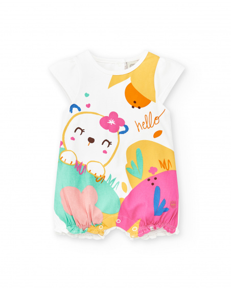 Barboteuse en maille blanche fille Collection Animal Life