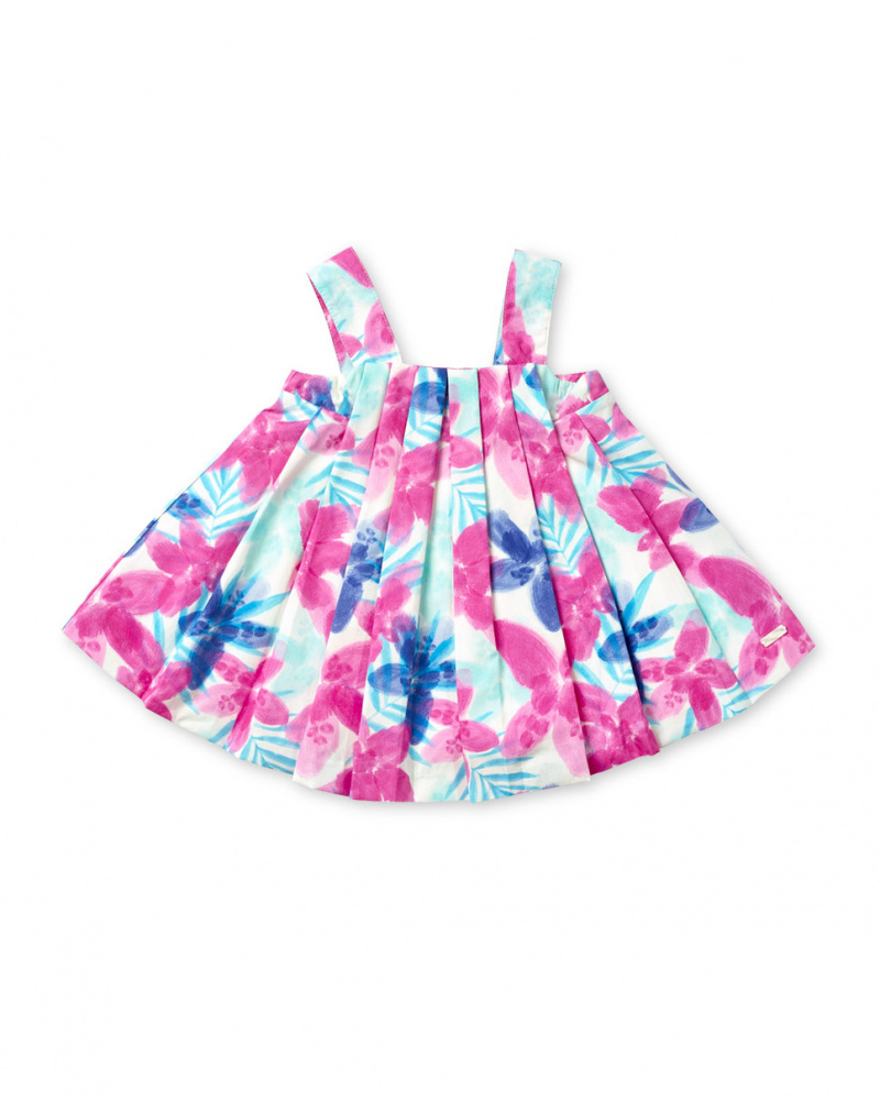 Robe fille en popeline bleue fuchsia Collection Paradiso