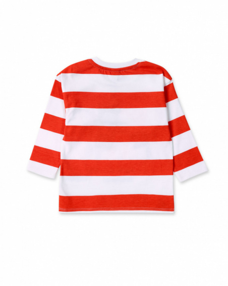 T-shirt garçon en maille blanc à rayures rouges Collection