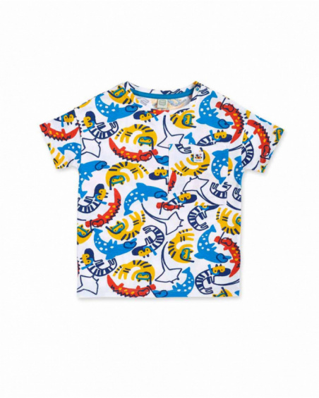 T-shirt garçon imprimé en maille blanche Collection Salty Air