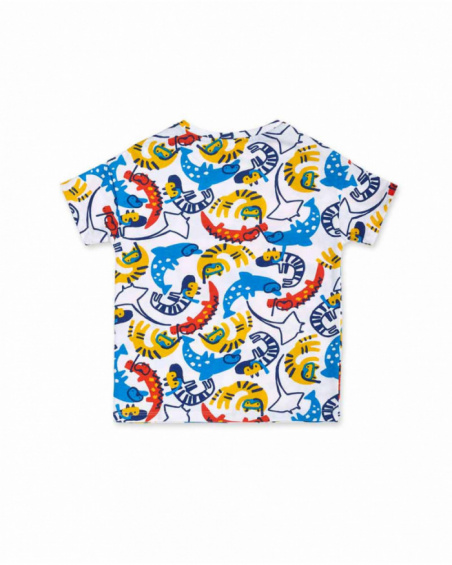 T-shirt garçon imprimé en maille blanche Collection Salty Air
