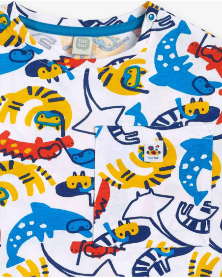 T-shirt garçon imprimé en maille blanche Collection Salty Air