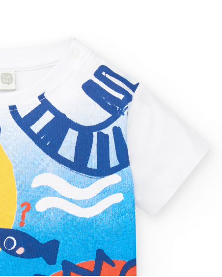 T-shirt de plongée garçon en maille blanc Collection Salty Air