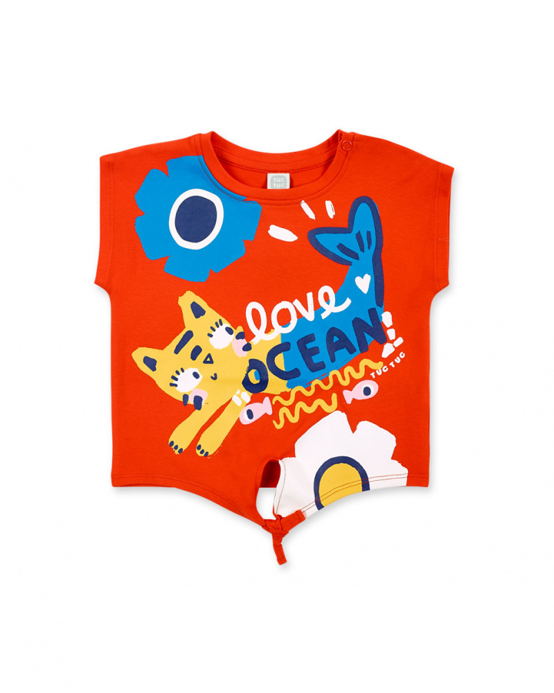 T-shirt fille en maille rouge nouée Collection Salty Air