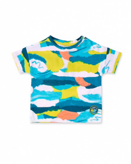 T-shirt garçon bleu blanc en maille Collection Laguna Beach