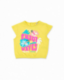 T-shirt fille jaune en maille avec inscription Collection T-shirt fille jaune en maille avec inscription Collection